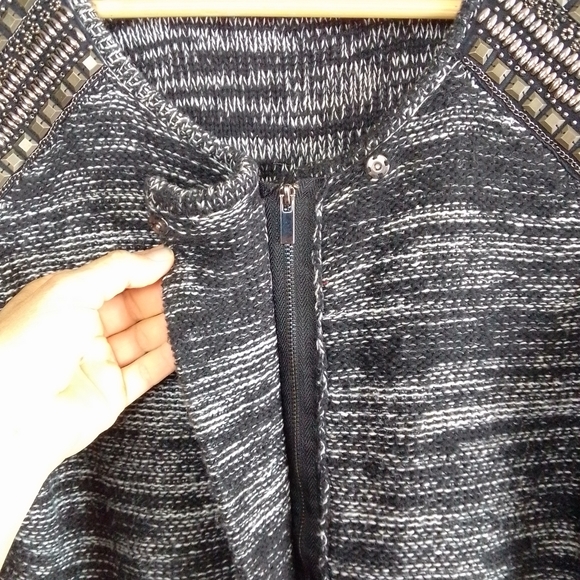 Dex zip up sacket with beaded shoulder detail black & gray Large - Picture 5 of 8